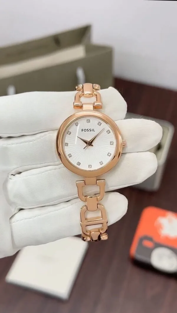 Fossil- Women's Golden Chain with White Dial Wristwatch - Image 5