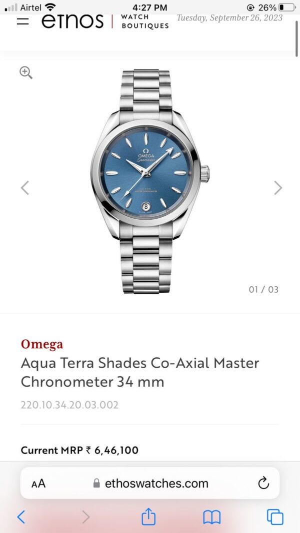 Omega Aqua Terra Shades Co-Axial Master Chronometer 34 mm Women’s Watch