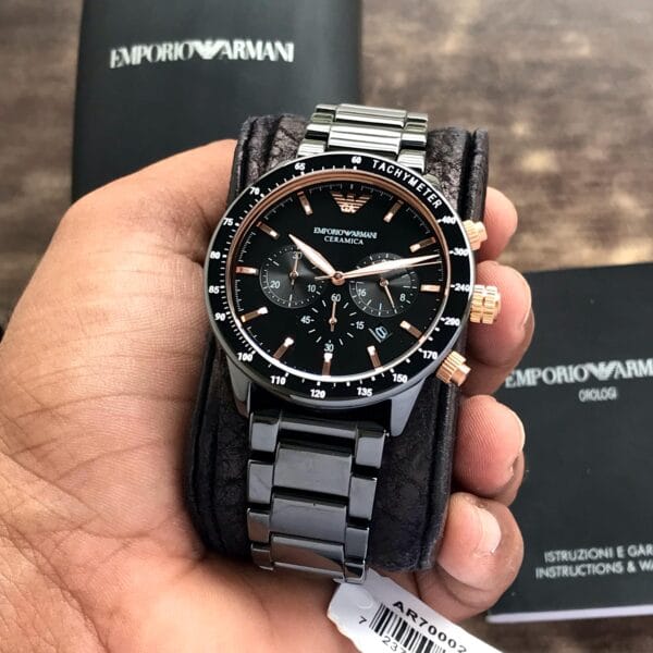 Emporio Armani AR70002 Full Black Ceramic Chronograph’s Japanese Mens Watch - Image 2