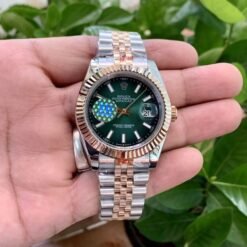 Rolex Date Just 41 Silver Rose Gold Green Dial ZR