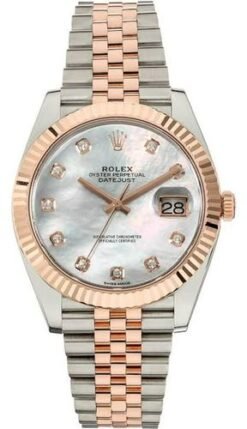 Rolex Date Just 41 Silver Rose Gold Mother of Pearl Dial ZR