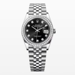 Unisex Date Just 36 Diamond Set Bezel Black Dial
