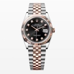 Unisex Date Just 36MM Everose Rolesor Black Dial