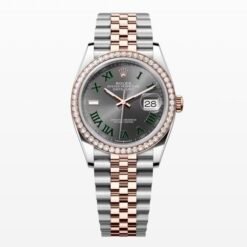 Unisex Date Just 36MM Everose Rolesor Diamond Set Bezel wimbledon Dial
