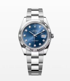 Rolex Date Just 41 Silver Blue Dial Diamond Initial Oyster Strap Semi ETA