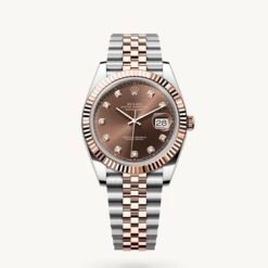Rolex Date Just 41 Silver Rose Gold Brown Dial Diamond Initial Semi ETA