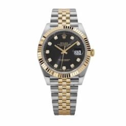 Rolex Date Just 41 Silver Gold Black Dial Diamond Initial Semi ETA