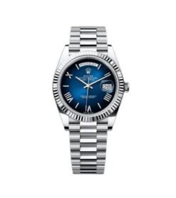 Rolex Day Date Silver Ombre Blue Dial SEMI ETA