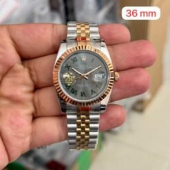 Rolex Date Just Silver Rose Gold Wimbeldon 36mm