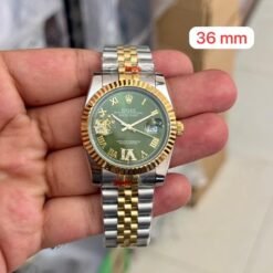 Rolex Date Just Silver Gold Green 36mm