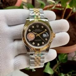 Rolex Date Just 41 Jubilee Strap Silver Gold Black Dial