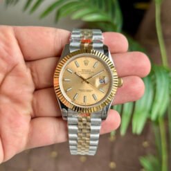 Rolex Date Just 41 Jubilee Strap Silver Gold Champagne Dial